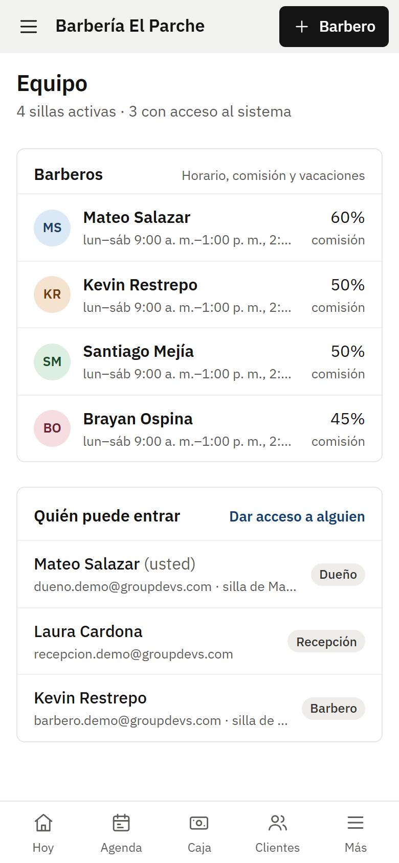 Pantalla de equipo y permisos en el celular