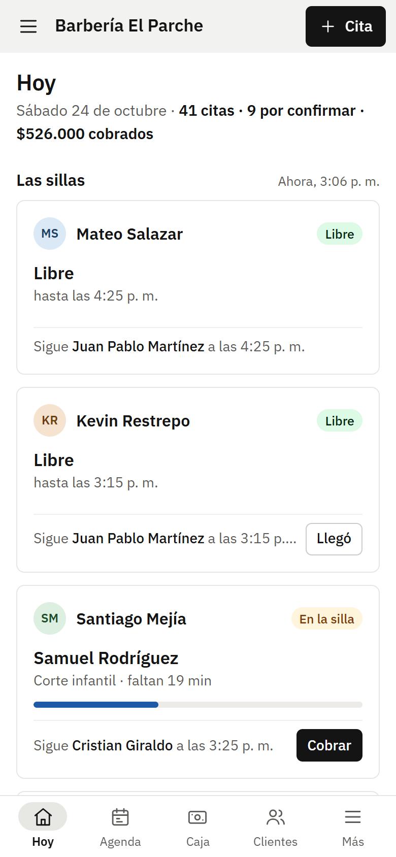 La pantalla Hoy vista por recepción